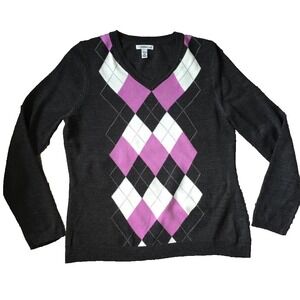 Argyle Sweater Top Petite PM P6 P8 Long Sleeve Pullover Preppy Academia Indie
